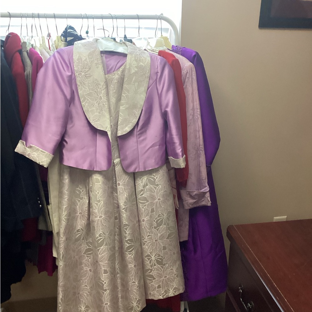 Elegant Lavender and Cream Dress with Jacket